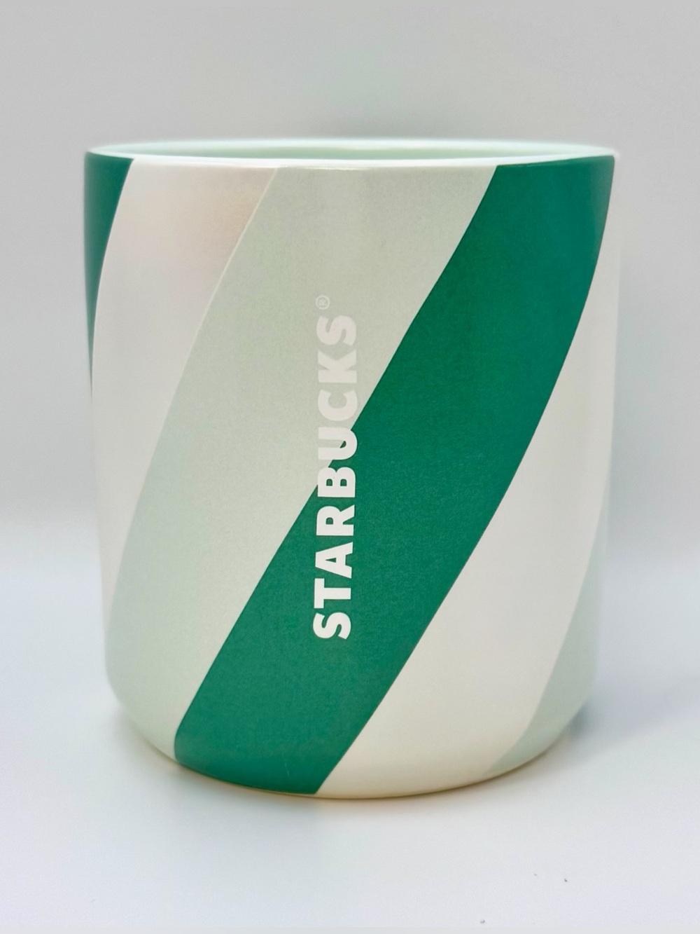 Starbucks Green & White Diagonal Stripe Ceramic Coffee Mug - 8 oz